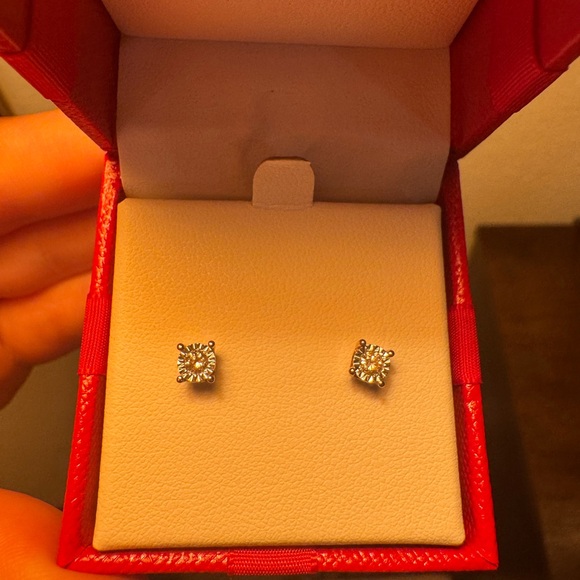 14k Rose Gold and Genuine Diamond Earrings - Picture 3 of 6